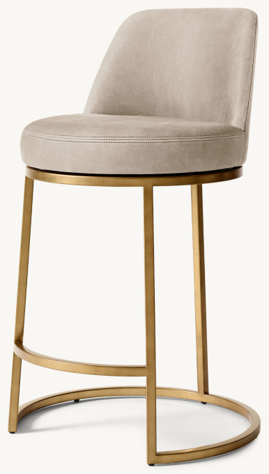 Emery Curved-Back Swivel Leather Bar & Counter Stool