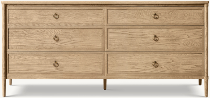 Vue de Face - François - Commode à 6 Tiroirs - Chêne Grège