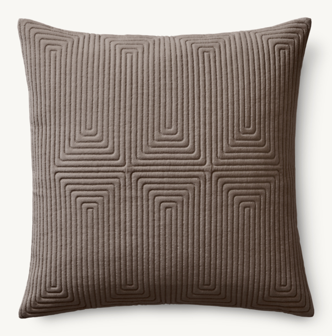 Vue en Hauteur - Coussin Géométrique à Bandes de Losanges en Velours - Carré - Mocaccino