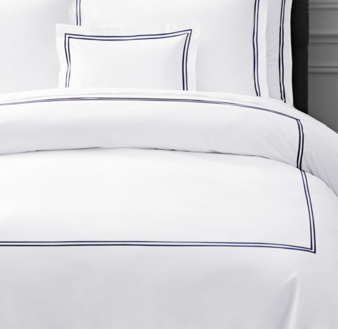 Front view of Italian White Hotel Satin Stitch Duvet Cover 