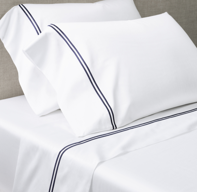 Italian White Hotel Satin Stitch Sheet Set