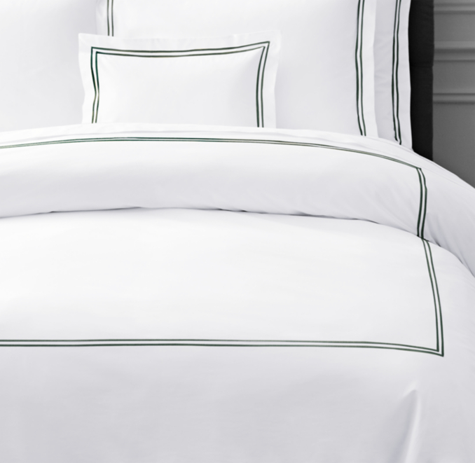 Front view of Italian White Hotel Satin Stitch Duvet Cover 