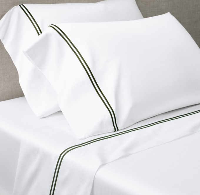 Italian White Hotel Satin Stitch Sheet Set