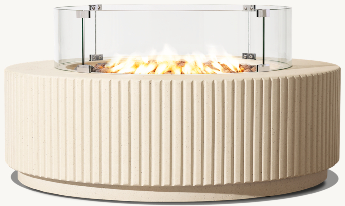 Reeded Plinth Round Fire Table Glass