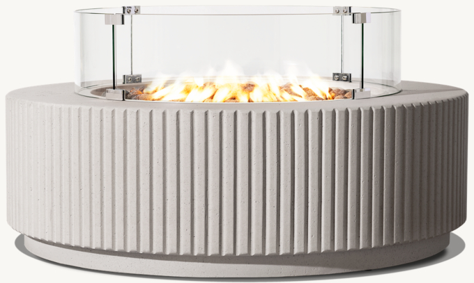 Reeded Plinth Round Fire Table Glass