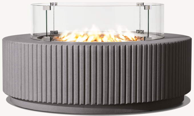 Reeded Plinth Round Fire Table Glass
