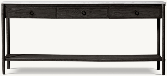 72" console table shown in Black Oak/Italian Carrara Marble.
