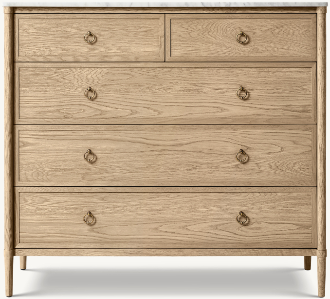 Vue de Face - François Marbre - Commode à 5 Tiroirs - Chêne Grège