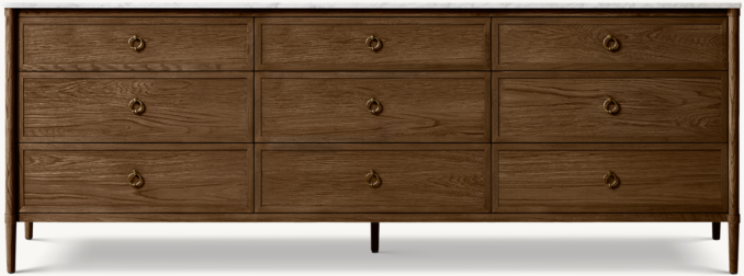Vue de Face - François Marbre - Commode à 9 Tiroirs - Chêne Brun
