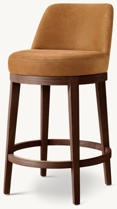 Morgan Curved-Back Swivel Leather Bar Counter Stool RH