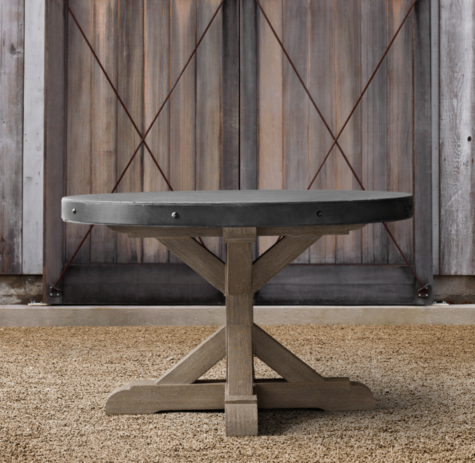 Belgian Trestle Concrete & Teak Round Dining Table