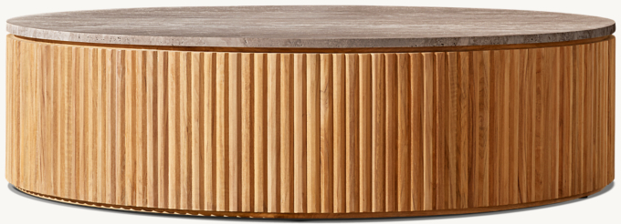 Byron Reeded Stone & Teak Outdoor Round Coffee Table