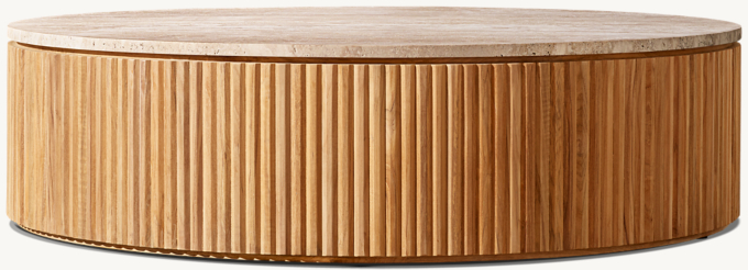 Byron Reeded Stone & Teak Outdoor Round Coffee Table