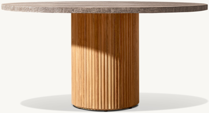 Byron Reeded Stone & Teak Outdoor Round Dining Table