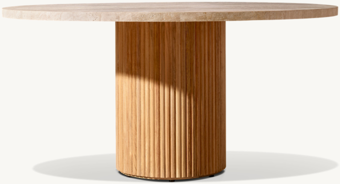 Byron Reeded Stone & Teak Outdoor Round Dining Table