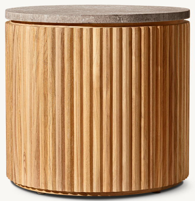 Byron Reeded Stone & Teak Outdoor Side Table
