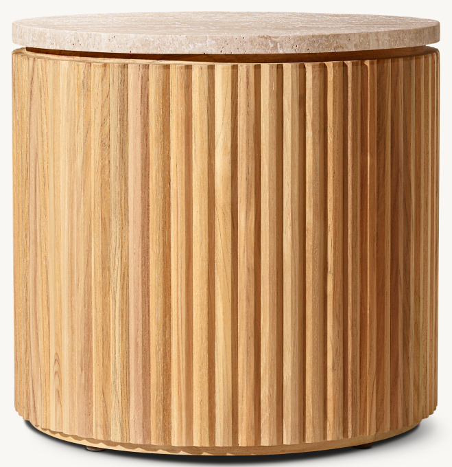 Byron Reeded Stone & Teak Outdoor Side Table
