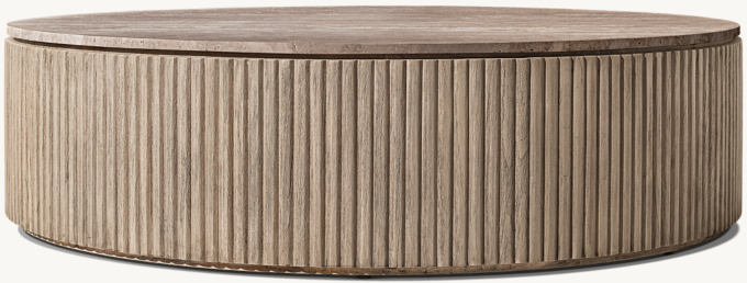 Byron Reeded Stone & Teak Outdoor Round Coffee Table