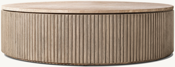 Byron Reeded Stone & Teak Outdoor Round Coffee Table