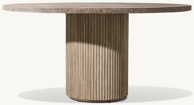 Byron Reeded Stone & Teak Outdoor Round Dining Table