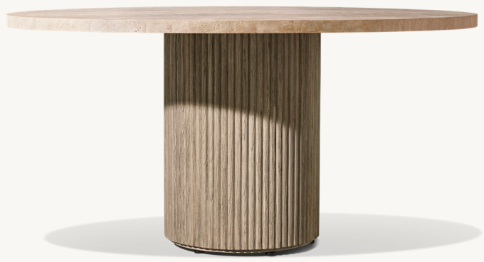 Byron Reeded Stone & Teak Outdoor Round Dining Table