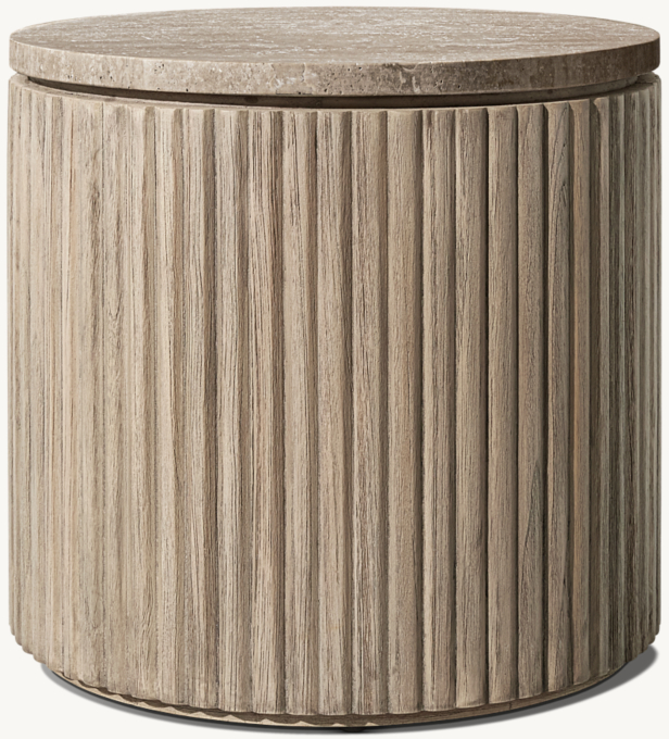 Byron Reeded Stone & Teak Outdoor Side Table