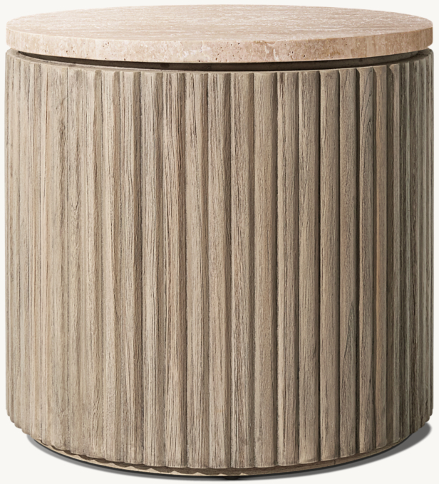 Byron Reeded Stone & Teak Outdoor Side Table