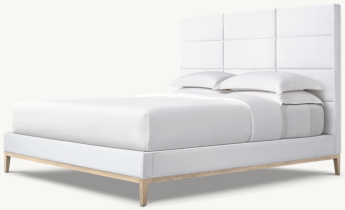 Italia Fabric Rectangular Channel Panel Platform Bed - Oak Base 