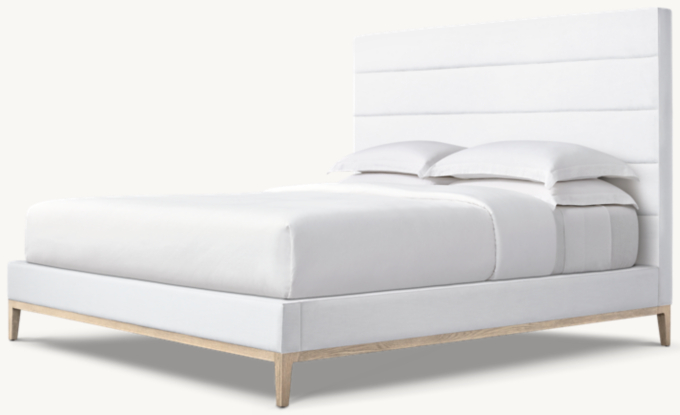 Italia Fabric Horizontal Channel Panel Platform Bed - Oak Base 