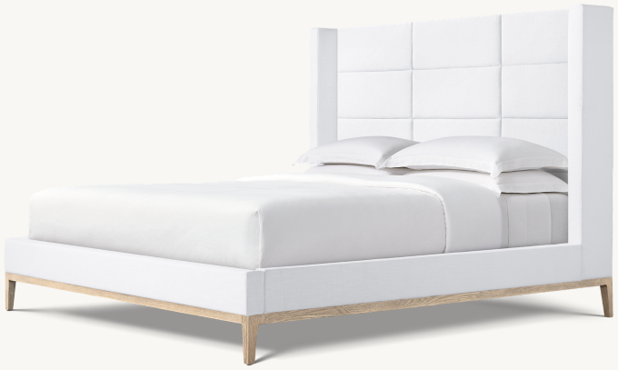 Italia Fabric Rectangular Channel Shelter Platform Bed - Oak Base 