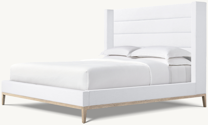 Italia Fabric Horizontal Channel Shelter Platform Bed - Oak Base 
