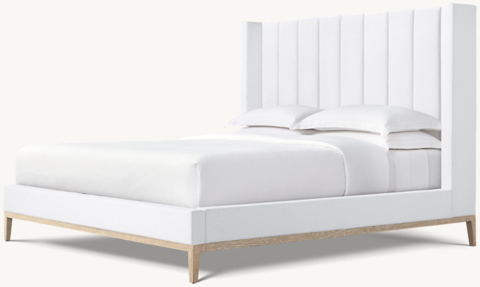 Italia Fabric Vertical Channel Shelter Platform Bed - Oak Base 