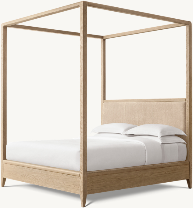 Gael Oak Leather Canopy Bed