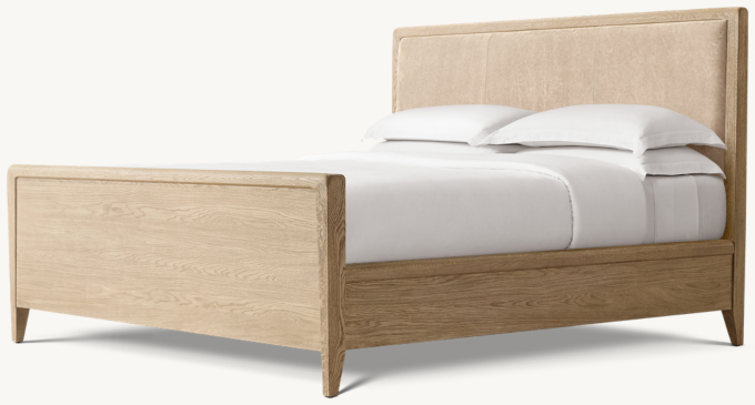 Gael Oak Leather Panel Bed with Footboard
