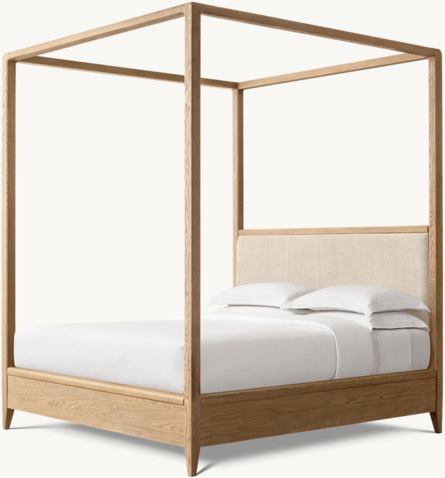 Gael Oak Leather Canopy Bed