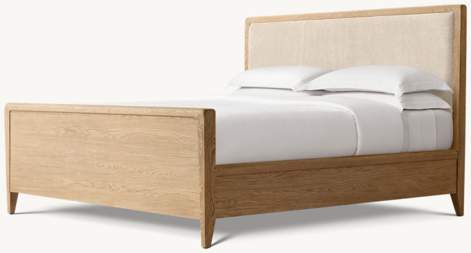 Gael Oak Leather Panel Bed with Footboard