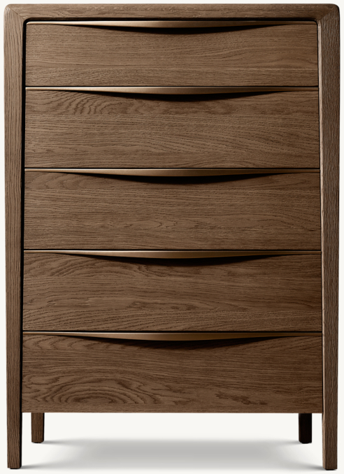 Front view of Gael Oak 5-Drawer Narrow Dresser 