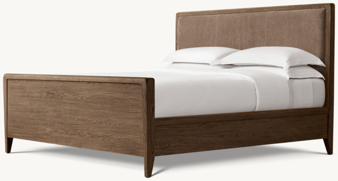 Gael Oak Leather Panel Bed with Footboard