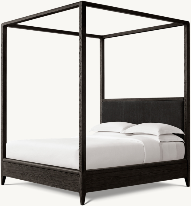 Gael Oak Leather Canopy Bed