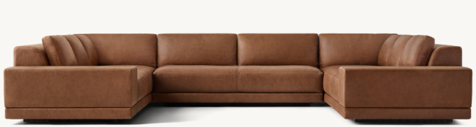 Cortona Leather Full Cushion Back Wide-Arm U-Sofa Sectional