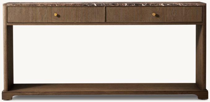 Front view of Genevieve Emperador Reeded Console Table With Drawers 