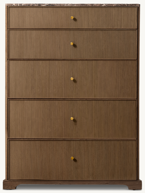 Front view of Genevieve Emperador Reeded 5-Drawer Narrow Dresser 