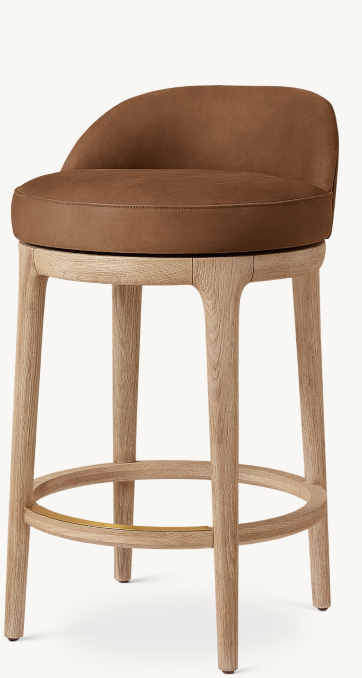 Ligné - Tabouret de bar et de comptoir pivotant en cuir à dossier bas
