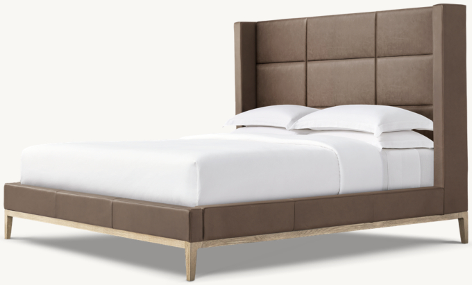 Italia Leather Rectangular Channel Shelter Platform Bed - Oak Base