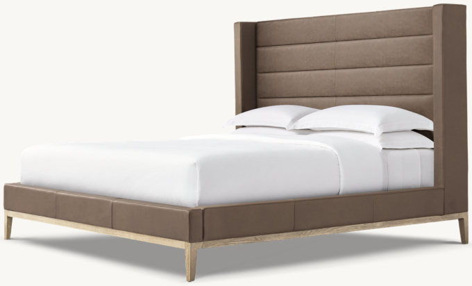 Italia Leather Horizontal Channel Shelter Platform Bed - Oak Base