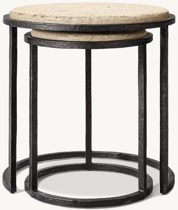 Front view of Salvador Stone Round Nesting Side Tables