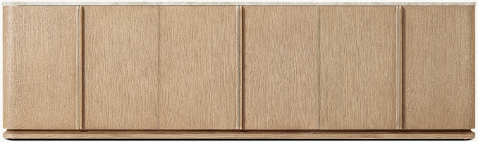 Shown in Greige Brushed Oak/Grey Emperador Marble.