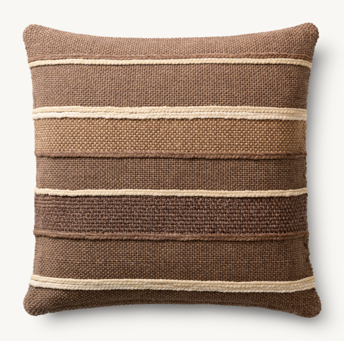 Overhead view of Textural Stripe Handwoven Contrast Stripe Outdoor Pillow - Square 