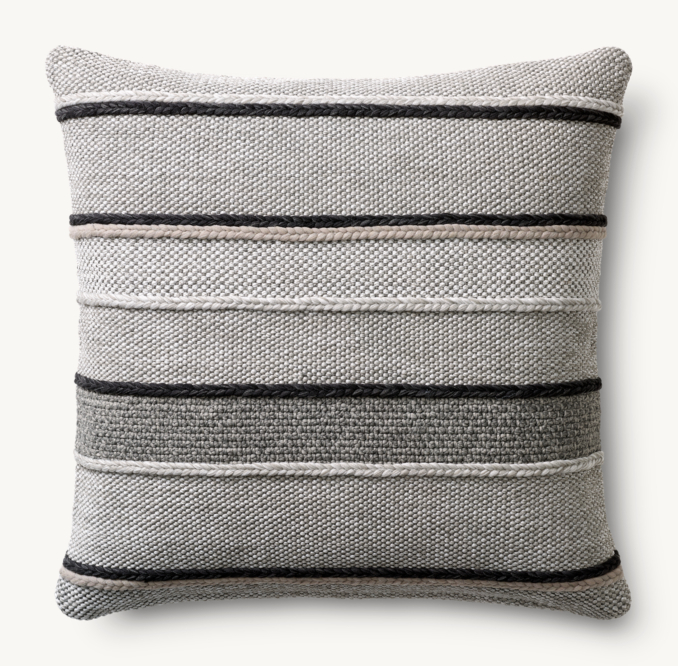 Overhead view of Textural Stripe Handwoven Contrast Stripe Outdoor Pillow - Square 