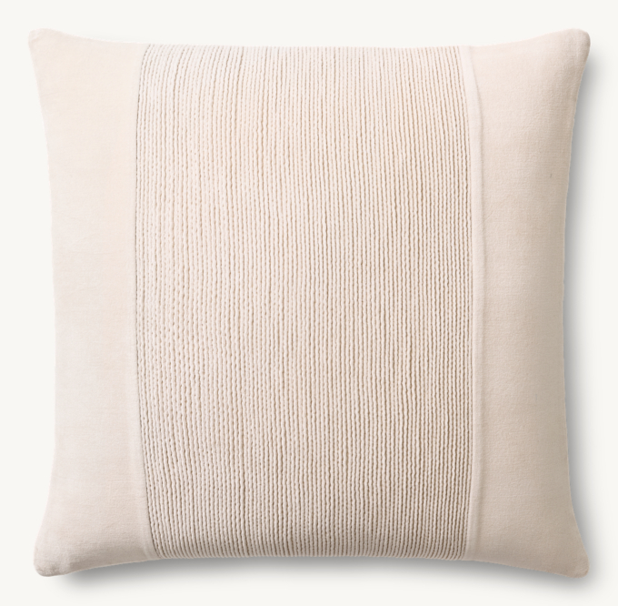 Pleated Cotton Velvet Center Band Pillow Cover - Square